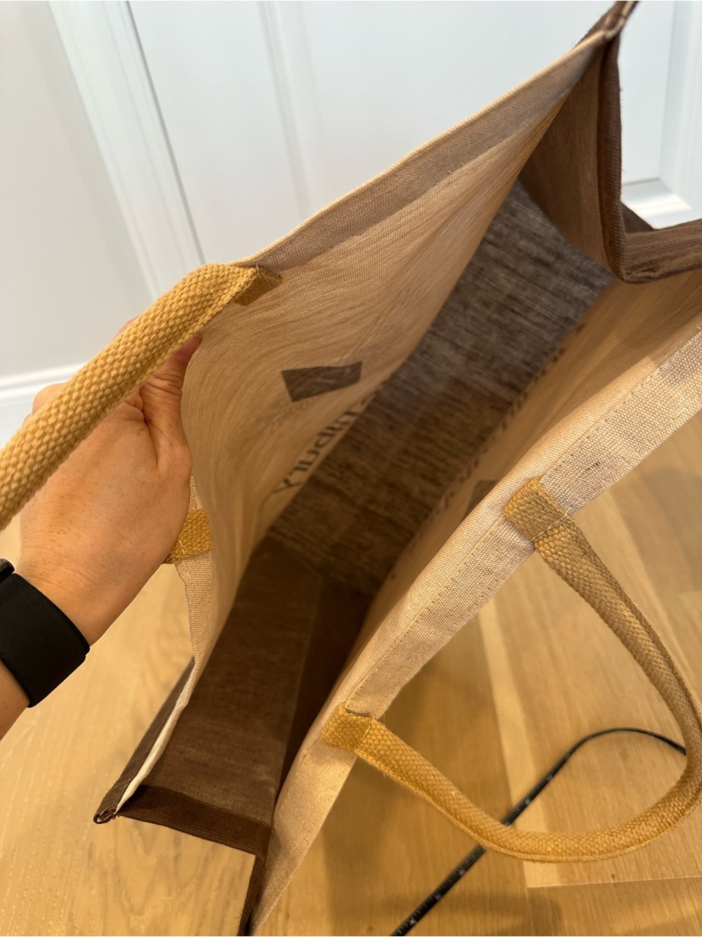 Charlotte Tilbury Wool Woven Brown Large Square Tote Bag Carry On Grocery Travel - Picture 11 of 12